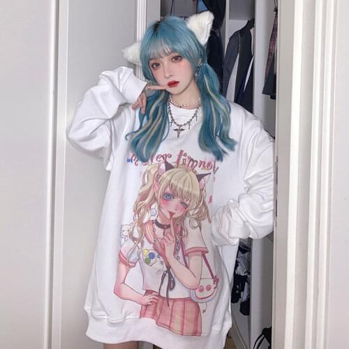 Deeptown Autumn Winter Anime Print Hoodie Women Kawaii Comics Sweatshirt Japan Preppy Style Thick Soft E Girl Oversized Pullover