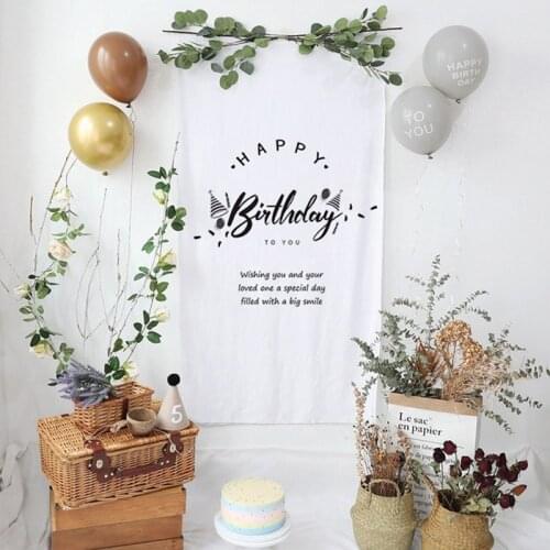 Ins Birthday Decoration Brushed Fabric Backdrop White Blue Pink Kids Room Tapestry Art Wall Cloth Decor Wall Hanging 90x160cm