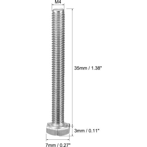Uxcell 10pcs 35/40/50mm 304 Stainless Steel External Outside Hex Hexagon Head Cap Screw Bolt Fastener M4 Thread
