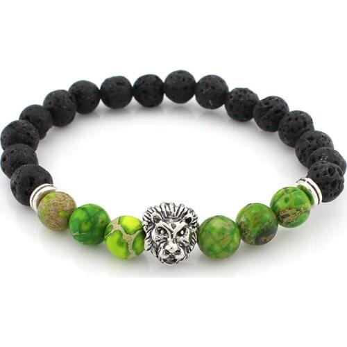 Lava Rock Stone Bead Bracelets Set Beeded Lion Leopard Elastic Bracelet