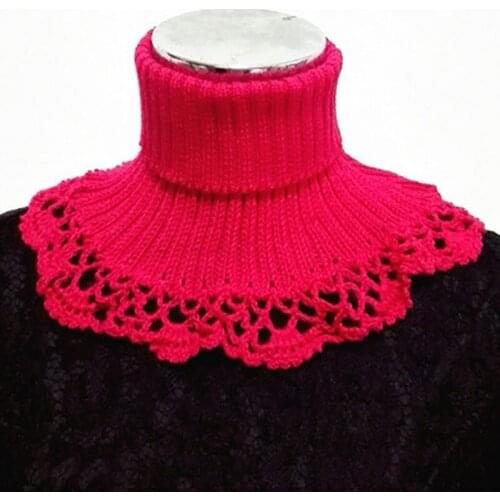 Adult half-high wool versatile sweater hook flower Scarf Warm Plaid Cashmere thick high knitted scarves women shawls handmade