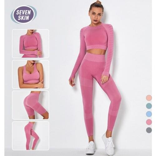 SEVEN SKIN Women Seamless Yoga Sets 2/3/4PCS Running Sportswear Workout Clothing High Waist Leggings Gym Fitness Tracksuit Suits