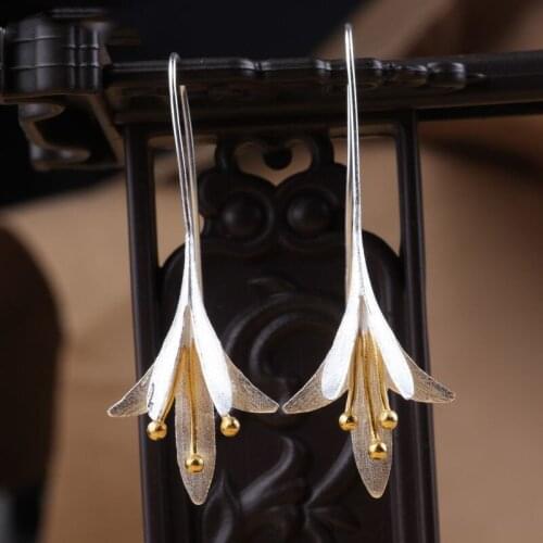Fashion Flower Long Earrings For Women Wedding Vintage Silver Color Punk Statement Gifts Earrings Pendientes Jewelry