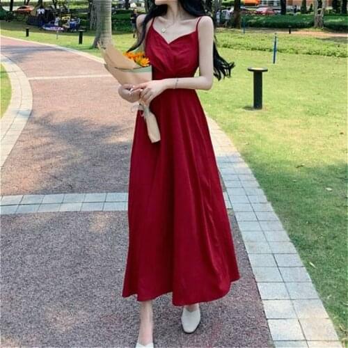 Dresses Women Vintage Sleeveless Summer All-match Solid Students Vestidos Spaghetti Strap Party Fashionable Harajuku Backless