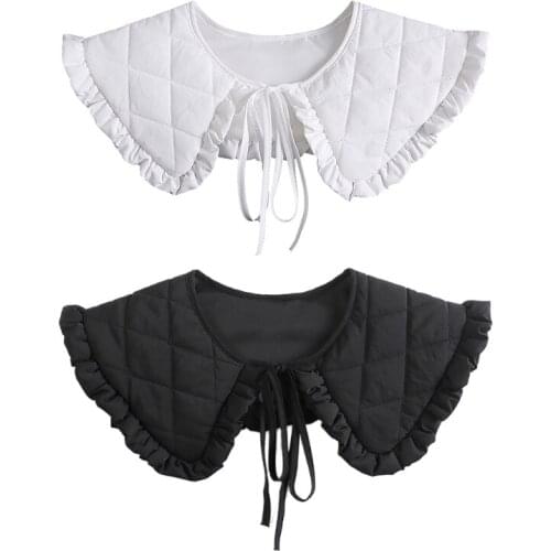Women Thick False Collar Shawl Padded Quilted Plaid Ruffles Scarf Neck Warmer G5AE