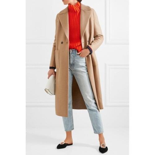 2021 Autumn Winter New Woolen Coat Women European American Simple Suit Collar Double-Breasted Windbreaker Pocket Long Outerwear