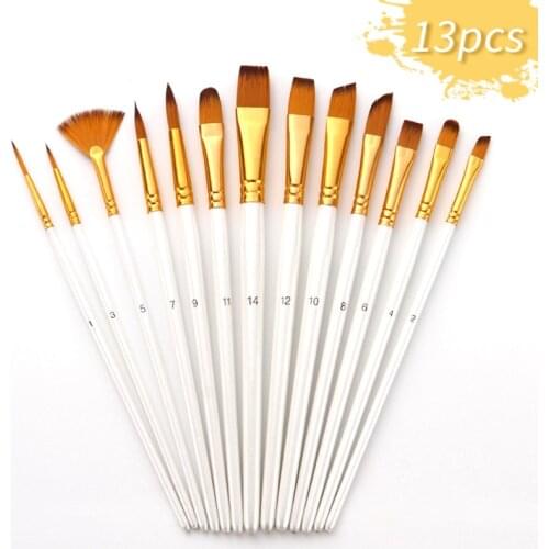 10/13pcs Nylon Hair Wooden Handle Watercolor Paint Brush Pen Set DIY Oil Acrylic Painting Art Paint Brushes Dropship