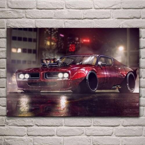 1971 Lights Car Art Charger Rendering muscle sport car posters on the wall picture home living room decoration for bedroom ME102