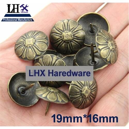 50Pcs Brozen Flower Nail for Jewelry Box Cabinet Furniture 19*16mm DIY Family Hardware Thumbtack