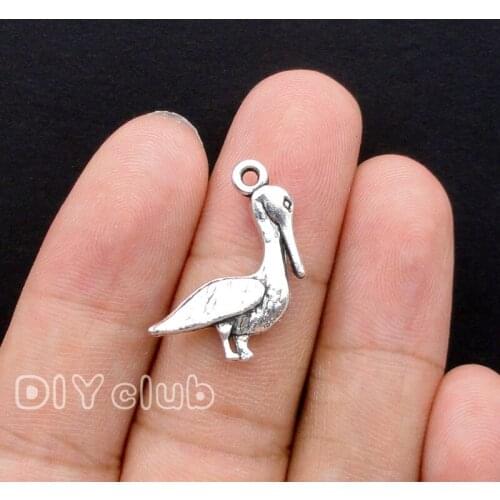50pcs-Antique Silver Pelican Charms Pendants 2 Sided 22x20mm