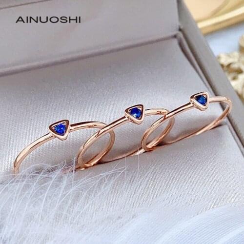AINUOSHI Handmade 18K Gold 0.037 ct Round Cut Natural Sapphire Engagement for Women Fashion Wedding Gemstone Ring Fine Jewelry
