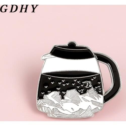 GDHY Fashion Teapot Coffee Pot Enamel Nature Pins Mountain Forest Adventure Moon Star Brooches Badge Travel Pin Women Gifts