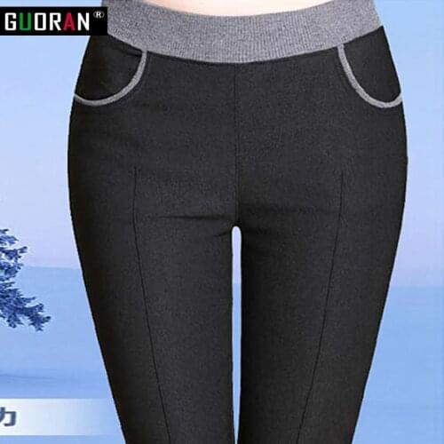Plus size 6XL 2016 Winter warm women office work pants High stretch waist cotton ladies pencil pants female High Waist trousers