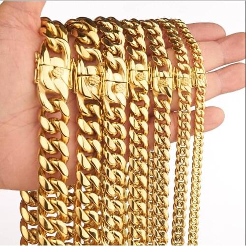 6/8/10/12/14/16/18mm Mens Gold Necklace 100% Stainless Steel Curb Cuban Link Miami Chain Fashion Jewelry Necklace