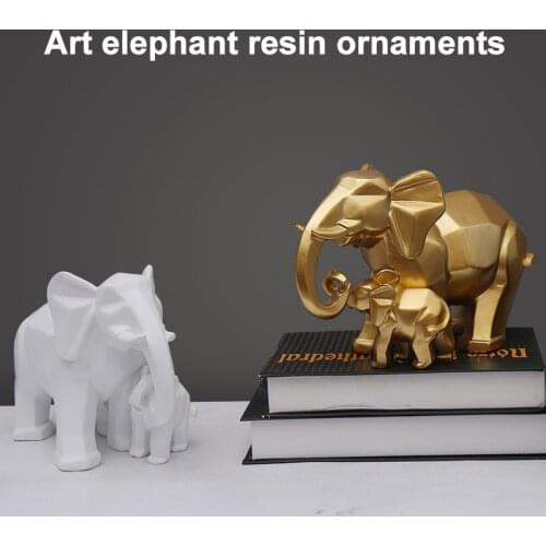 Room Decor Mother Child Elephant Fengshui Resin Sculptures Modern Geometric Art Ornaments Resin Figure Gifts For Kids Home Decor