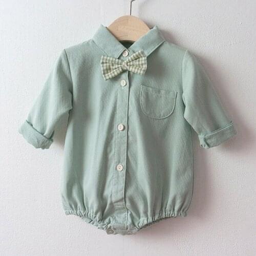 Baby 100 Day Clothes Birthday Kids Baby Costume Hot Spring Autumn New Baby Boy Long Sleeve Bodysuit With Tie Baby Girl Jumpsuits