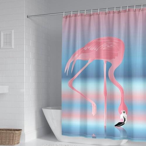 Elegant Flamingo Printing Fabric Shower Curtains Polyester Waterproof Home Bathroom Decor Tropical Animal Bath Curtain with Hook