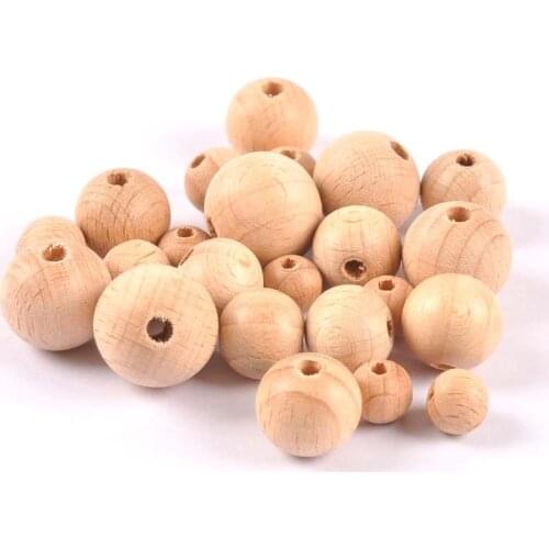 Natural Beech Round Wooden Beads Diy Pacifier Clip Accessories Jewelry Making Handmade Toys Bead 10-20mm