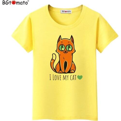 BGtomato T shirt I LOVE MY CAT kawaii tshirt Brand new harajuku top tees Short sleeve cool summer t-shirt women