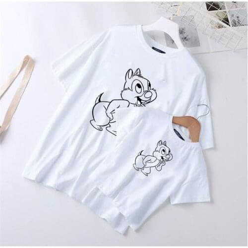 Simple Chip Dale Sketches Printed Family T Shirt Summer White Round Neck Unisex Family Matching Outfits Kids Boys Girls T-shirts