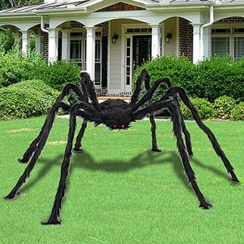 5FT/6.6FT Giant Black Spider Halloween Decoration Props Plush Simulation Spider Haunted House Prop Scary Tricky Toy