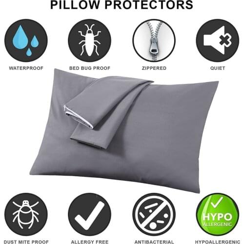 100% Waterproof Pillow Protector Pilowcase Allergy Pilowcase Anti Mites Bed Bug Proof Zipper Cover Eco-Friendly Grey 1PC