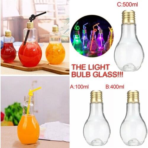 Innovative Light Bulb Drink Juice Bottles Cute Juicer Milk Summer Leak-Proof Bulb Water Bottle For Coffee Dessert Juice Shop