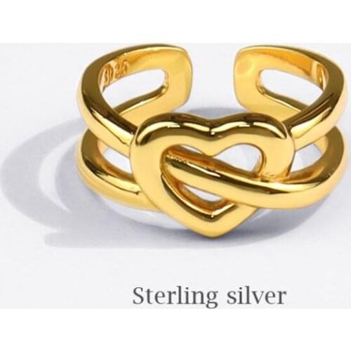 Season Gate 925 Sterling Silver Trendy ins Personality Heart Shape Love Gift Adjustable Size Open Ring SR114