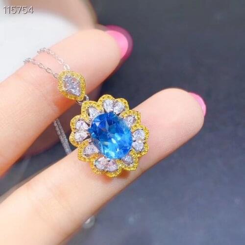 KJJEAXCMY fine jewelry 925 pure silver inlaid natural blue topaz girl new Pendant trendy Necklace support test hot selling