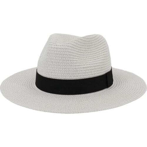 Summer Wide Brim Sun Hat Jazz Caps Ribbon Band Classic Black White Outdoor Beach Sun Protective Casual Women Men Straw Hat 60 CM