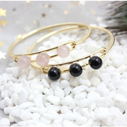 Fashion Shinning 3 Tiny Round Natural Stone ID Charm Bangles for Women