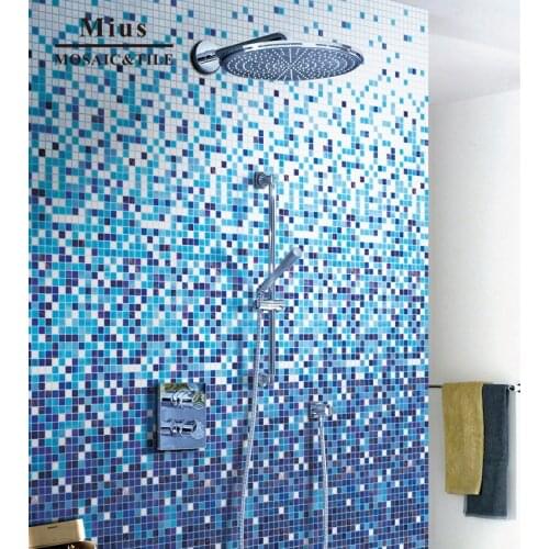 Blue colors gradual change the puzzle mosaic tile simple style modern family decoration gold foil glass for bathroom living ro