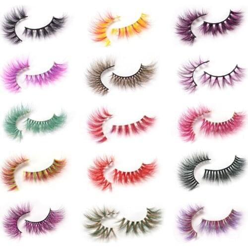 3D 5D Real Mink Strip Fake Colored Eyelashes Pink Green Purple Red Faux Lashes Colorful Rainbow Lashes for Cosplay Halloween