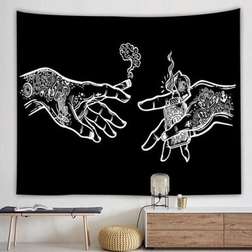 White Black Cigarette Hand Held Mandala Tapestry Wall Hanging Psychedelic Witchcraft Background Cloth Rug Cloth Dorm Room Decor