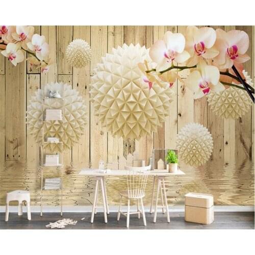 Beibehang Custom photo wallpaper 3d stereo sphere wood board orchid water modern TV background wall wallpapers for living room