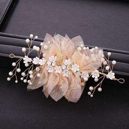 Trendy Silk Yarn Flowers Bridal Headband Beauty Wedding Hair Accessories Pink Hair ornaments Diadem Mariage Bijoux de tete cheve