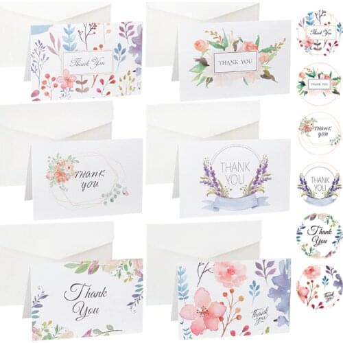 6sets Flower Thank you Cards Wedding Party Invitation Greeting Cards with Envelopes Stickers Blank inside Postcard Folding Cards