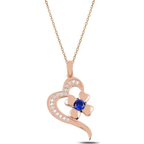 Silver 925 Sterling Heart & Flower Cubic Zirconia Pendant Necklace