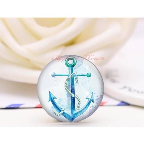 Handmade Round Anchor photo glass Cabochons, Jewelry Finding Cameo Pendant Settings, (F008-377)