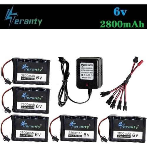Teranty 6v 2800mah Rechargeable Battery + charger for RC toy Car Boat GUN TANK Truck Train RC Robots Model 6v Ni-MH Battery pack