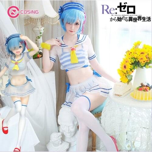 UWOWO Rem Re:Life in a different world from zero Cosplay Rem Swimsuit Outdoor Outfits Cute Dress