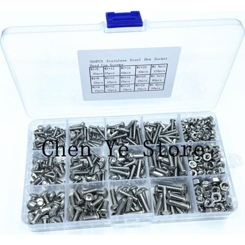 500pcs/Lot M3 M4 M5 Stainless Steel 304 Hexagon Socket Head Cap Socket Screw Bicycle Hex Bolt Nut Screws Set Assortment Kit tool