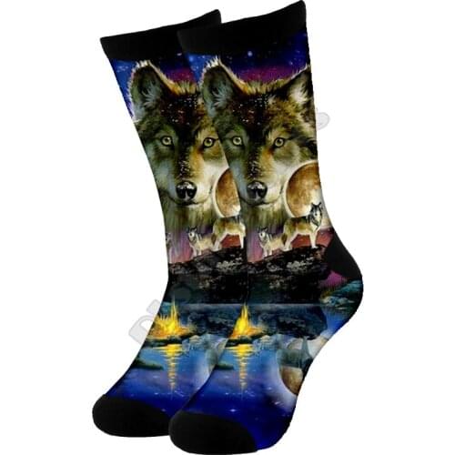Moon Wolf High Socks 3d Printed Men For Women Funny socks fashion long Socks 06