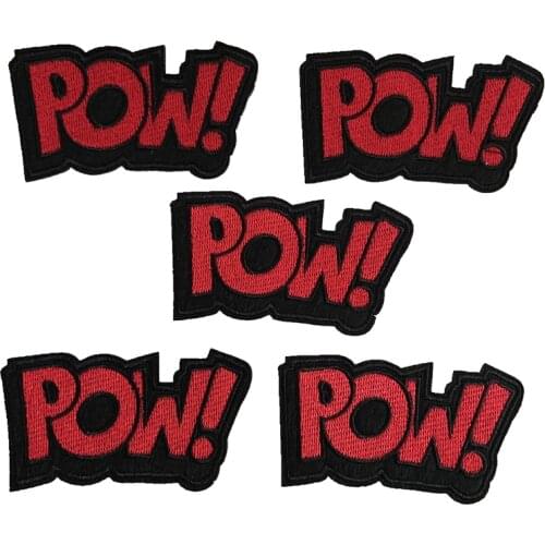 WUYUCONG 2020 New Red POW!Embroidered Patches for Clothes Sew on Iron on Letters Embroidery Badge Appliques 5pcs/lot