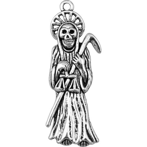 WYSIWYG 4pcs 51x19mm Skull Death Grim Reaper Charm Antique Silver Color Death Charm Grim Reaper Pendant