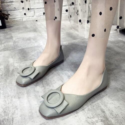 2020 Woman Pointed Leisure Comfortable Driving Shoes Ladies Spring Fashion Leather Shoes Square Toe Flat-bottomed Shoes U19-86