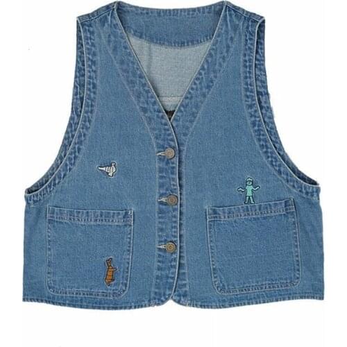 Vests Women Jean Waistcoat Spring Summer Sleeveless Student Teens Cropped Jacket Denim Chic Basic Simple Womens Outwear New W869
