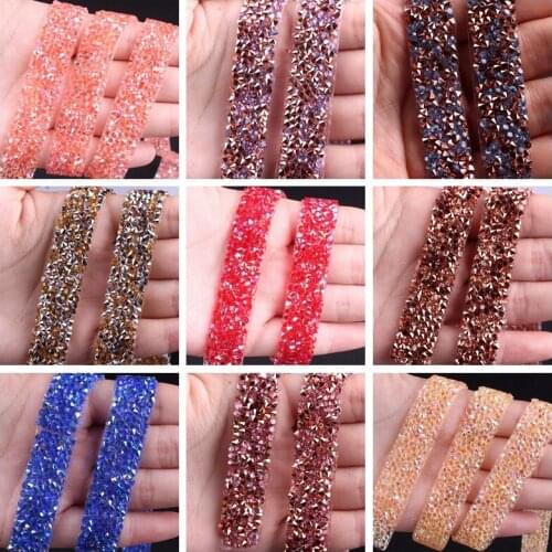 1.5 Width 1 Yard Rhinestones Strass Crystal Chain Hot Fix Glitter Dress Rhinestone Ribbon Crystals Trim for Dress Shoes DIY