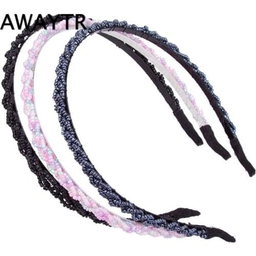 1PC Crystal Beaded Hair Hoop Headband Tiara Girl Headband For Women Bridal Hair Accessories Princess Non-slip Hair Hoops