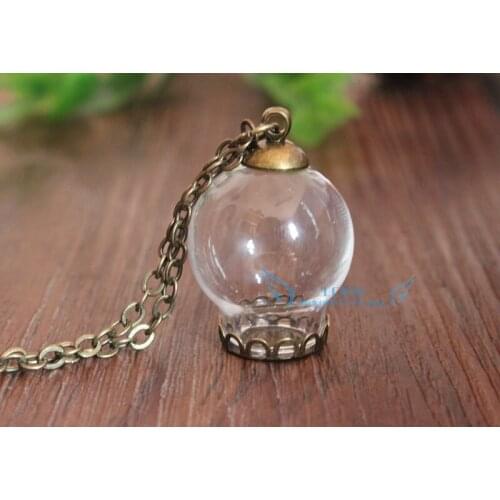 10sets DIY Clear Glass Globe Smooth antique bronze Base Necklace kit---20x12mm